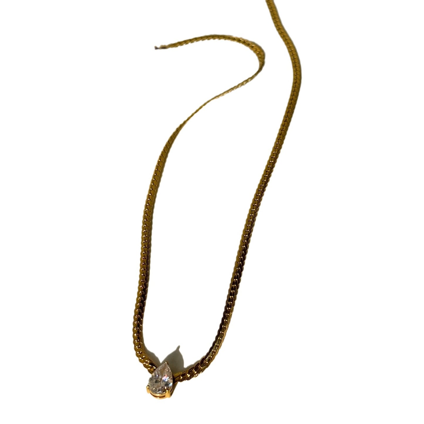 Gold Teardrop Crystal Pendant Necklace – Elegant Minimalist Pear-Cut Zirconia Chain Necklace for Women