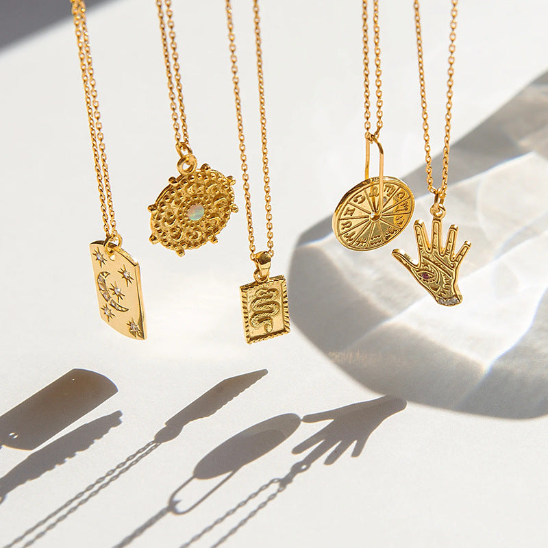 Gold Celestial Layered Necklace Set – Moon & Star Tag Pendant Multi-Layer Chain Necklace for Women