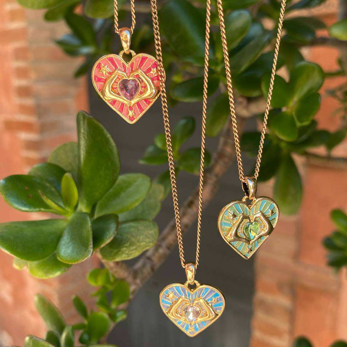 Colorful Enamel Heart Pendant Necklace – Gold Romantic Charm Necklace for Women