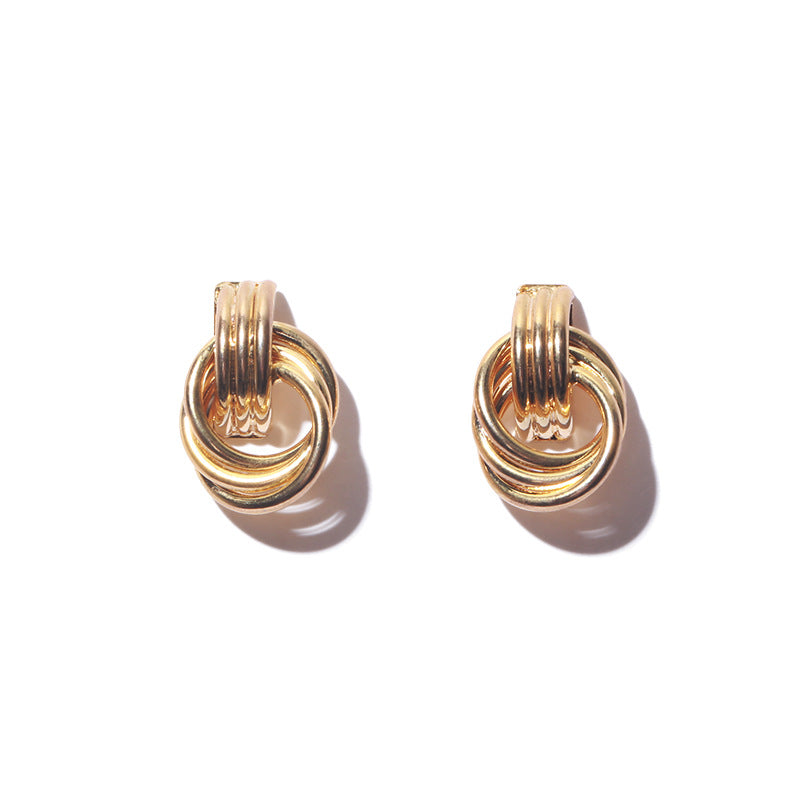Gold Interlocking Double Hoop Earrings – Elegant Layered Statement Drop Earrings for Women