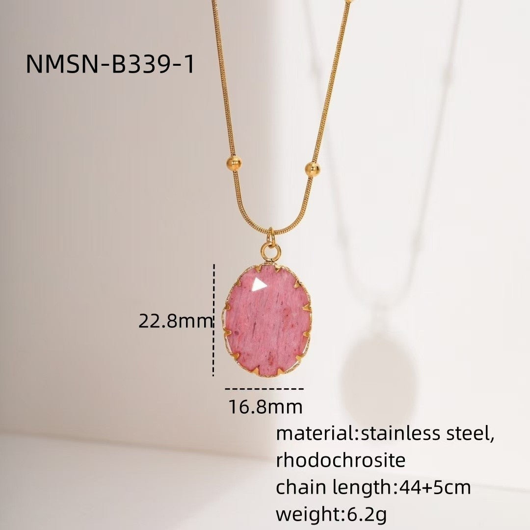 Pink Gemstone Layered Gold Necklace – Boho Multi-Layer Pendant Necklace Set for Women