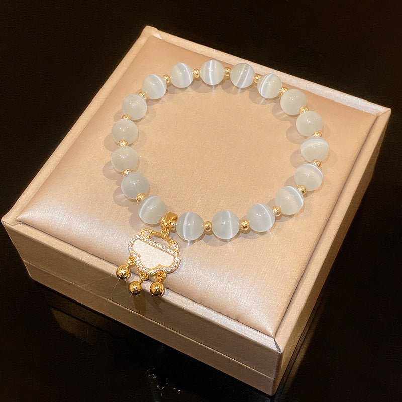 Dainty Pearl Heart Charm Bracelet – Elegant Double Layer Gold Chain Adjustable Bracelet for Women