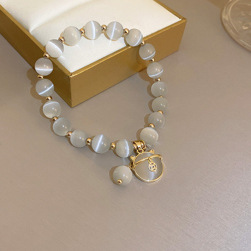 Dainty Pearl Heart Charm Bracelet – Elegant Double Layer Gold Chain Adjustable Bracelet for Women