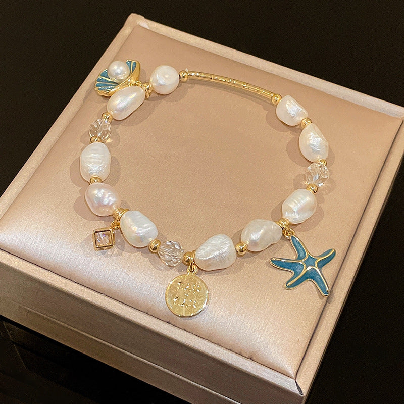 Dainty Pearl Heart Charm Bracelet – Elegant Double Layer Gold Chain Adjustable Bracelet for Women
