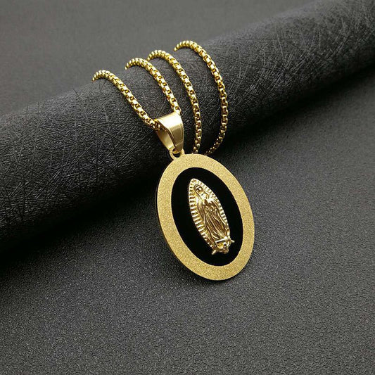 Gold Virgin Mary Medallion Necklace – Our Lady of Guadalupe Religious Faith Pendant Necklace for Women