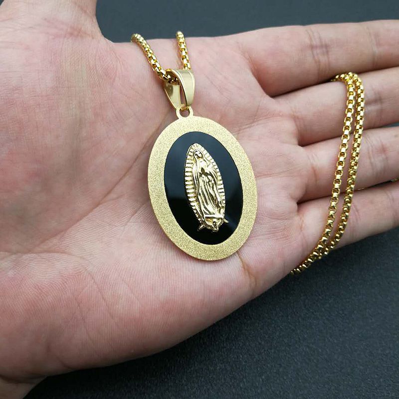Gold Virgin Mary Medallion Necklace – Our Lady of Guadalupe Religious Faith Pendant Necklace for Women