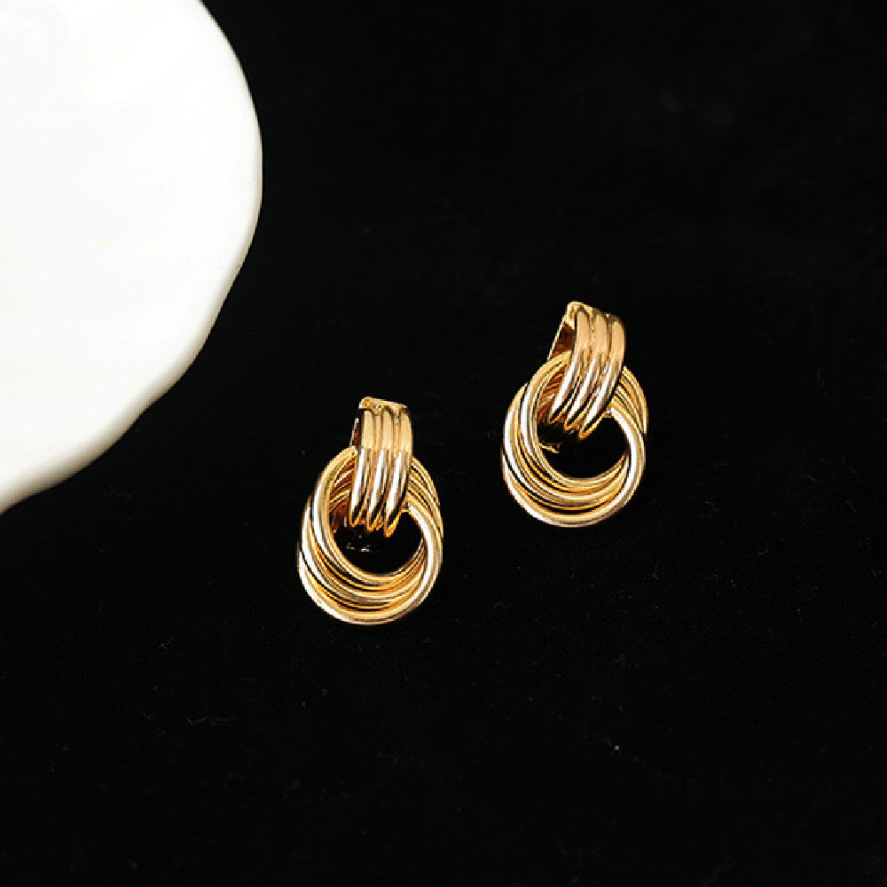 Gold Interlocking Double Hoop Earrings – Elegant Layered Statement Drop Earrings for Women