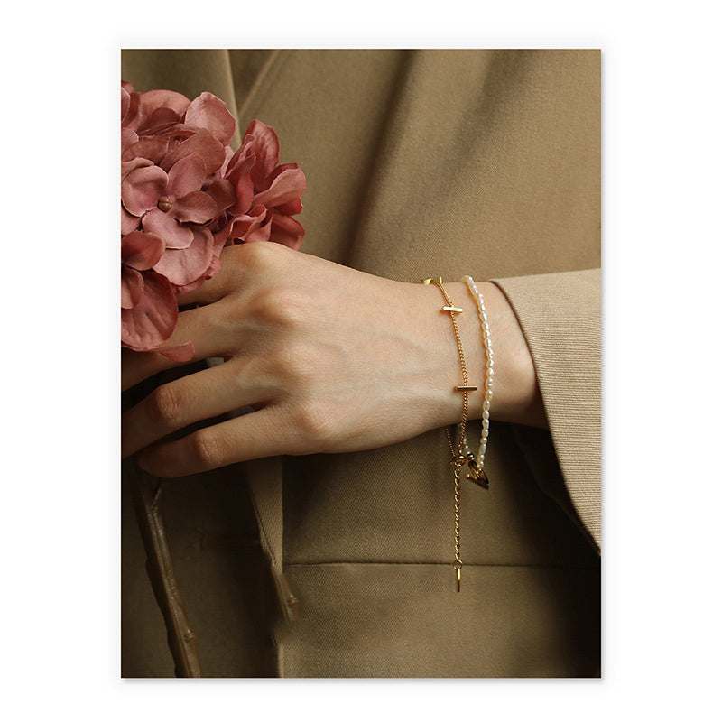Minimalist Gold Bar Chain Bracelet – Elegant Adjustable Dainty Wrist Jewelry for Women