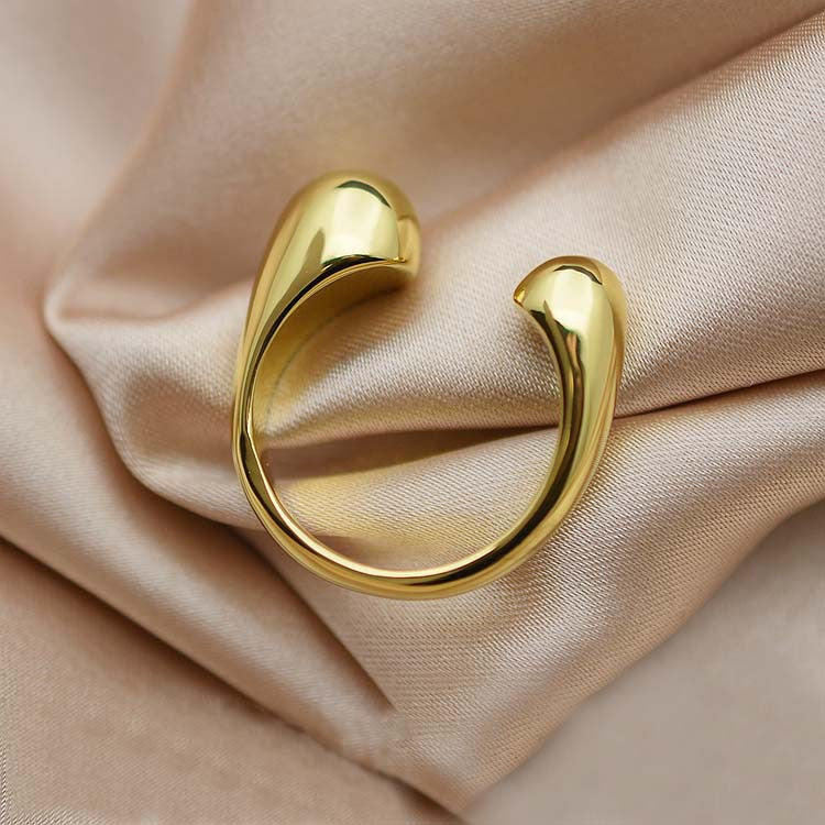 Minimalist Gold Open Cuff Ring – Adjustable Smooth Double-End Statement Ring for Women