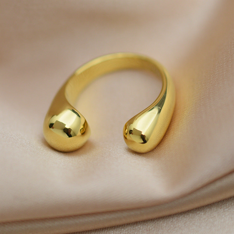 Minimalist Gold Open Cuff Ring – Adjustable Smooth Double-End Statement Ring for Women