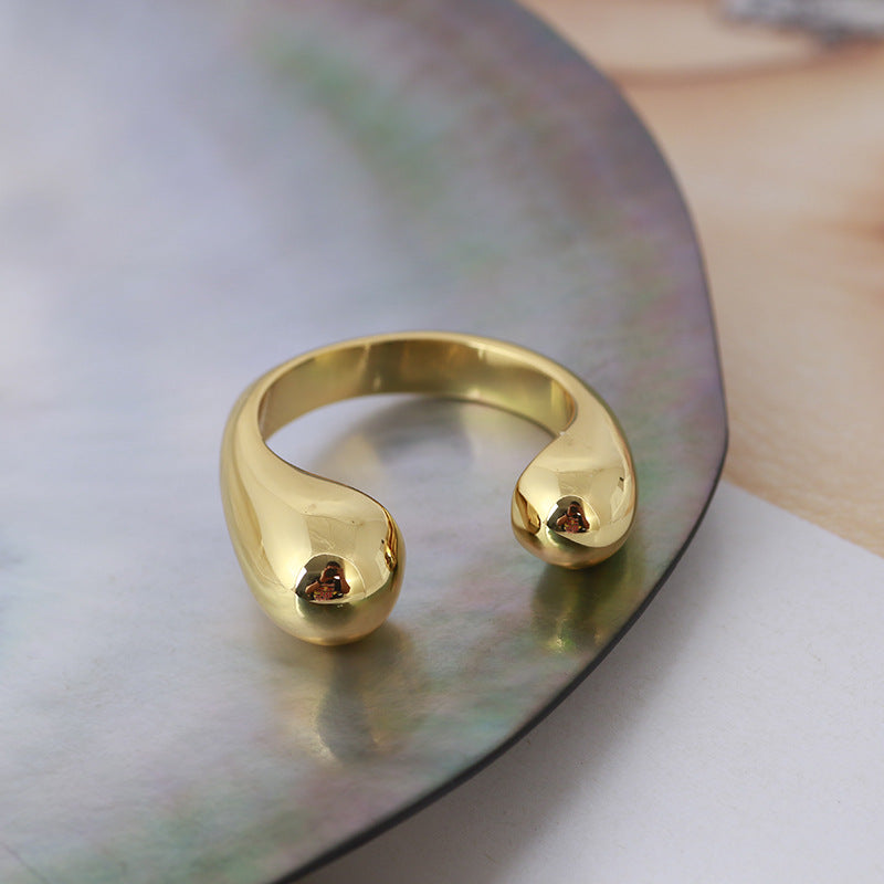 Minimalist Gold Open Cuff Ring – Adjustable Smooth Double-End Statement Ring for Women