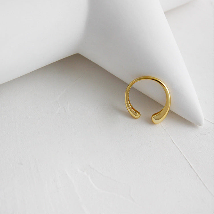 Minimalist Gold Open Cuff Ring – Adjustable Smooth Double-End Statement Ring for Women