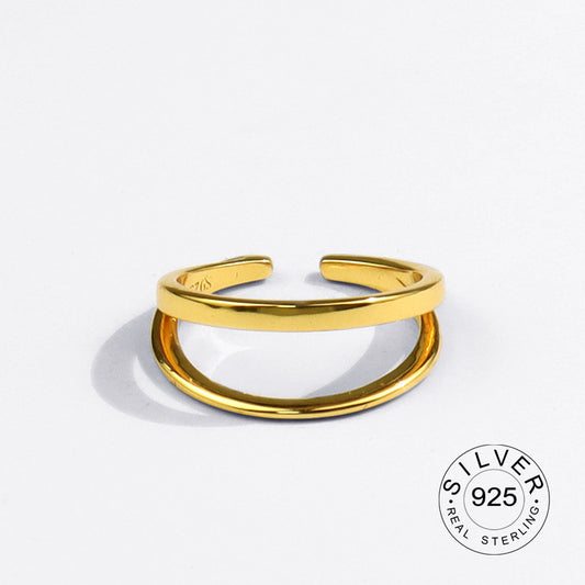 Minimalist Gold Open Band Ring – 925 Sterling Silver Adjustable Stackable Ring for Women