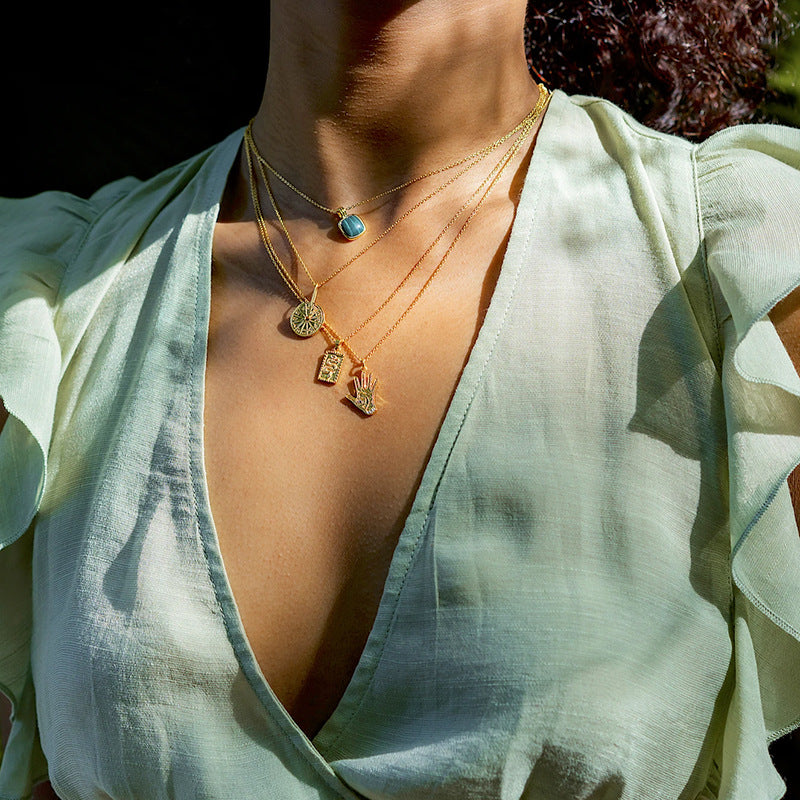 Gold Celestial Layered Necklace Set – Moon & Star Tag Pendant Multi-Layer Chain Necklace for Women