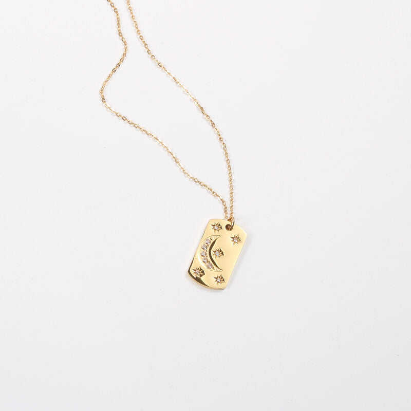Gold Celestial Layered Necklace Set – Moon & Star Tag Pendant Multi-Layer Chain Necklace for Women