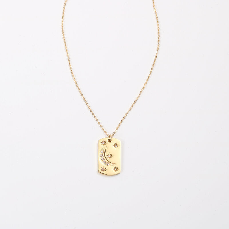 Gold Celestial Layered Necklace Set – Moon & Star Tag Pendant Multi-Layer Chain Necklace for Women