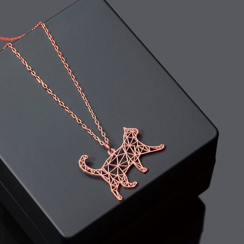 Gold Geometric Cat Pendant Necklace – Minimalist Cat Lover Charm Necklace for Women