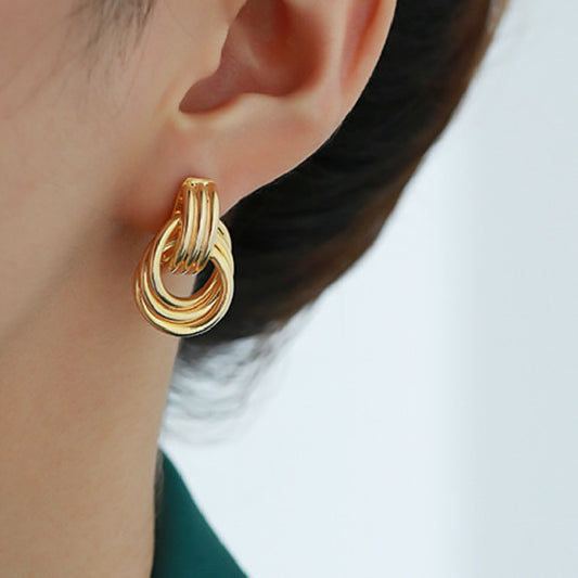 Gold Interlocking Double Hoop Earrings – Elegant Layered Statement Drop Earrings for Women