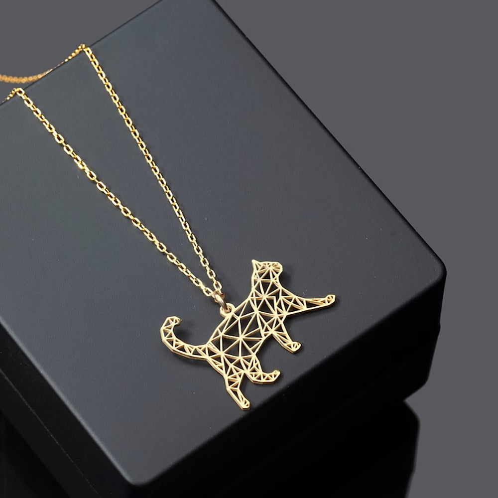 Gold Geometric Cat Pendant Necklace – Minimalist Cat Lover Charm Necklace for Women