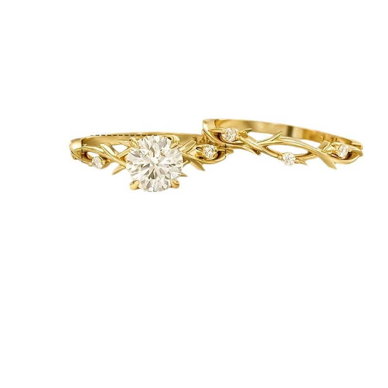 Gold Leaf Vine Crystal Ring – Elegant Nature-Inspired Zirconia Engagement Style Ring for Women