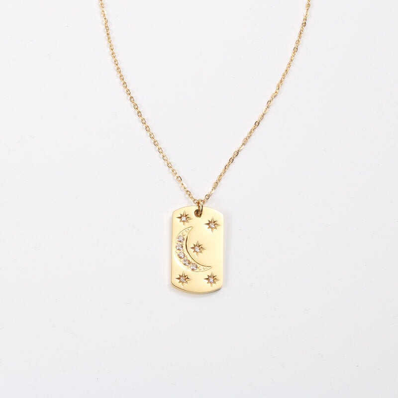 Gold Celestial Layered Necklace Set – Moon & Star Tag Pendant Multi-Layer Chain Necklace for Women