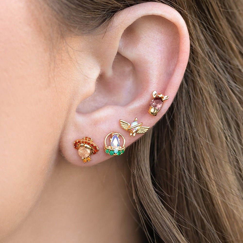 Gold Multi-Stud Earrings Set – Colorful Zirconia Minimalist Ear Stack Jewelry for Women