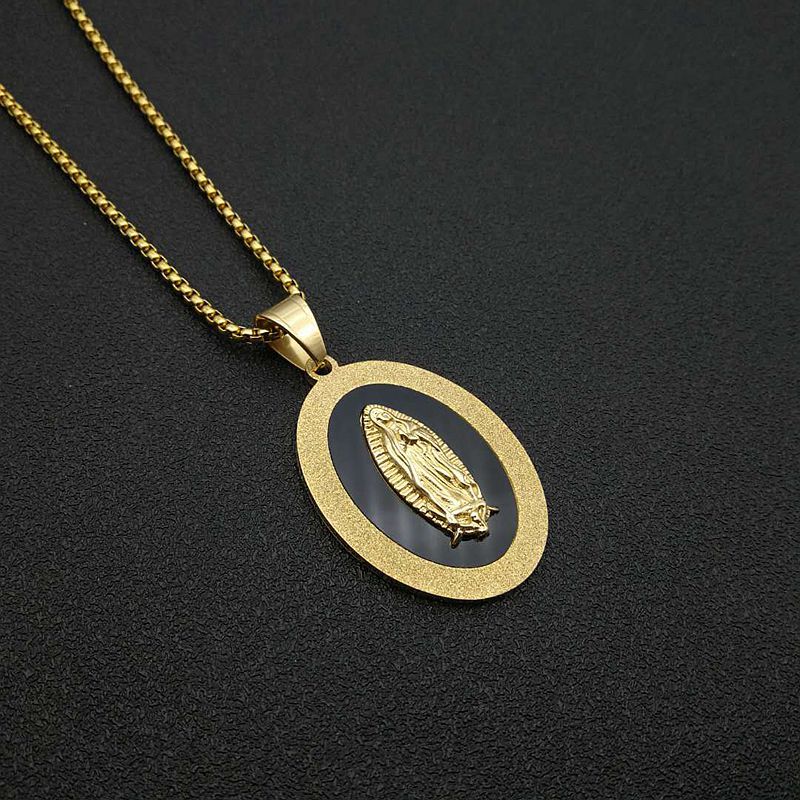 Gold Virgin Mary Medallion Necklace – Our Lady of Guadalupe Religious Faith Pendant Necklace for Women