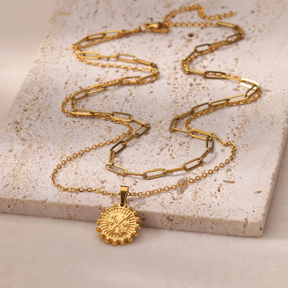 Gold Charm Pendant Necklace Collection – Sun, Coin, Floral & Stone Minimalist Layered Necklaces for Women