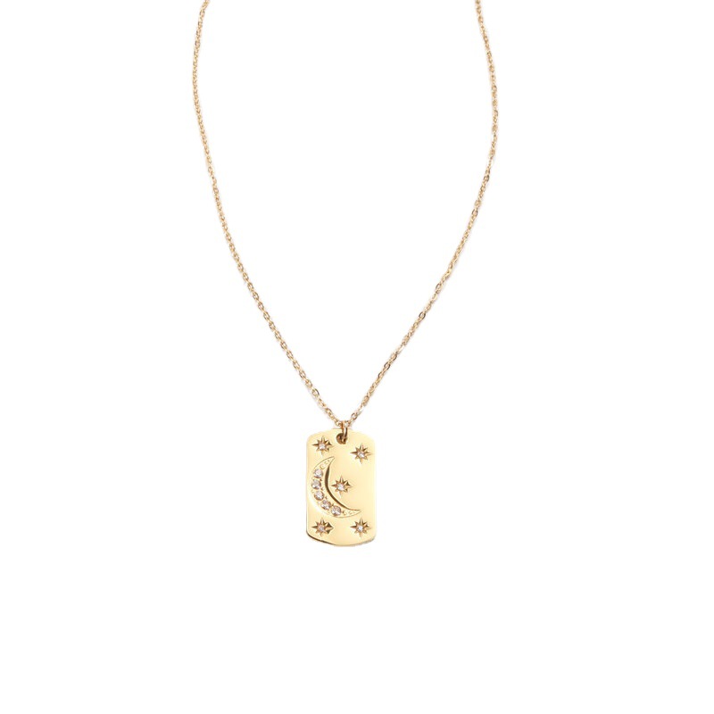 Gold Celestial Layered Necklace Set – Moon & Star Tag Pendant Multi-Layer Chain Necklace for Women