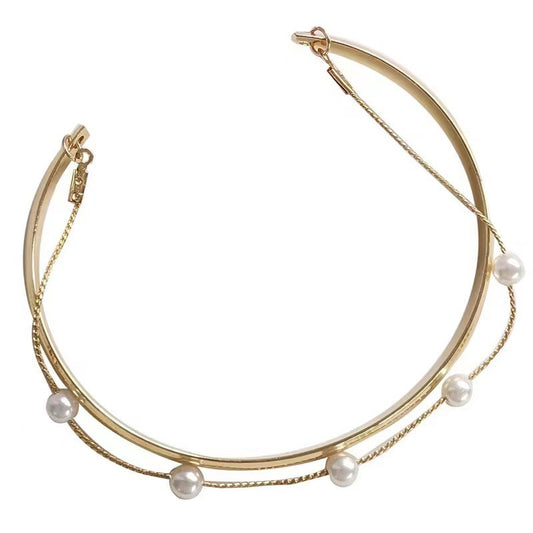 Elegant Gold Pearl Layered Bracelet – Minimalist Adjustable Dainty Chain Bangle for Women