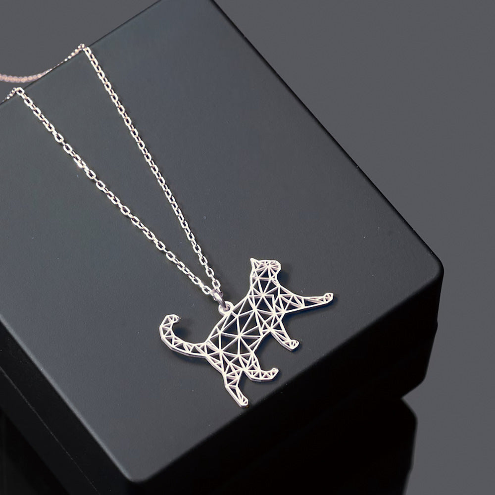 Gold Geometric Cat Pendant Necklace – Minimalist Cat Lover Charm Necklace for Women