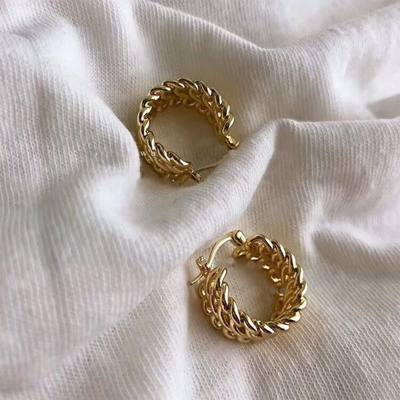 Gold Braided Rope Hoop Earrings – Chunky Twisted Huggie Statement Earrings for Women