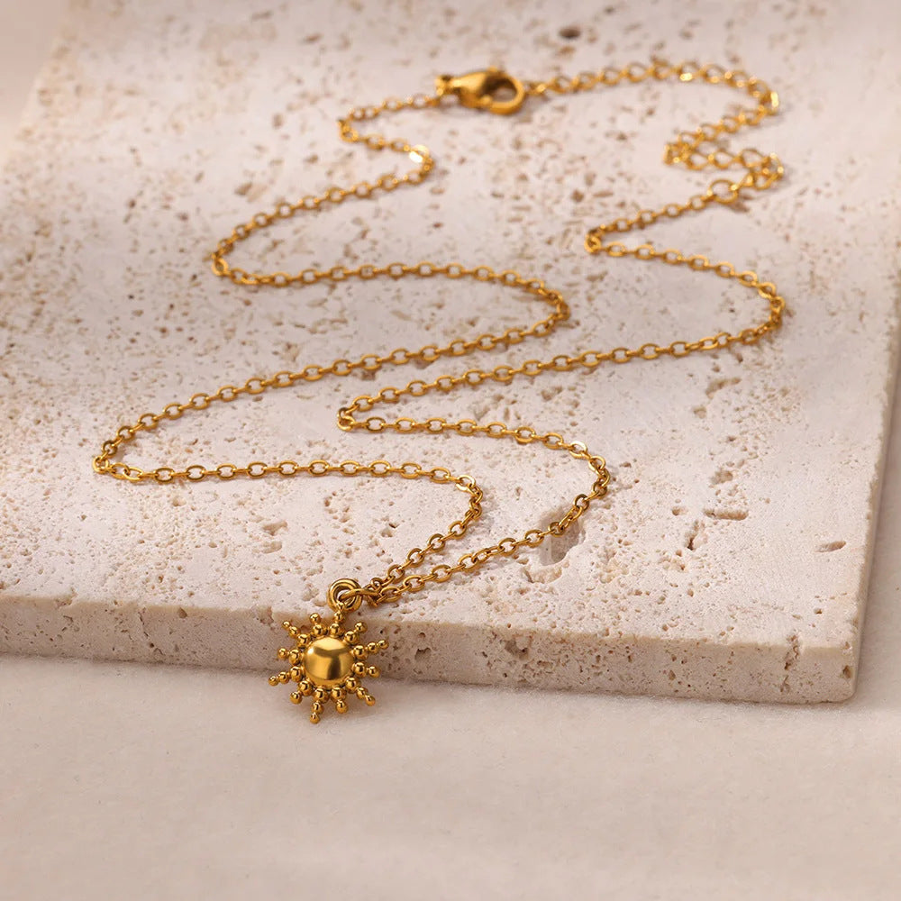 Gold Charm Pendant Necklace Collection – Sun, Coin, Floral & Stone Minimalist Layered Necklaces for Women
