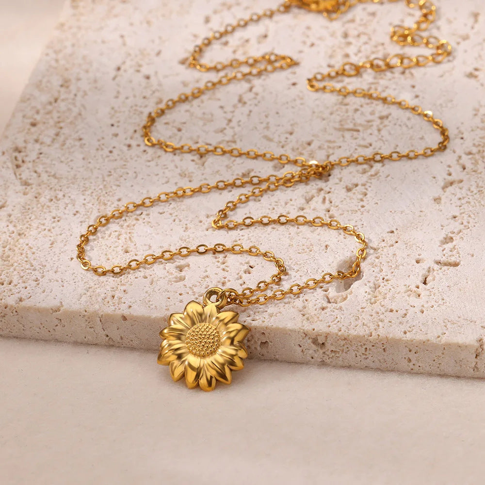 Gold Charm Pendant Necklace Collection – Sun, Coin, Floral & Stone Minimalist Layered Necklaces for Women