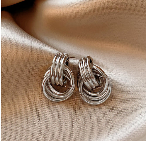 Gold Interlocking Double Hoop Earrings – Elegant Layered Statement Drop Earrings for Women
