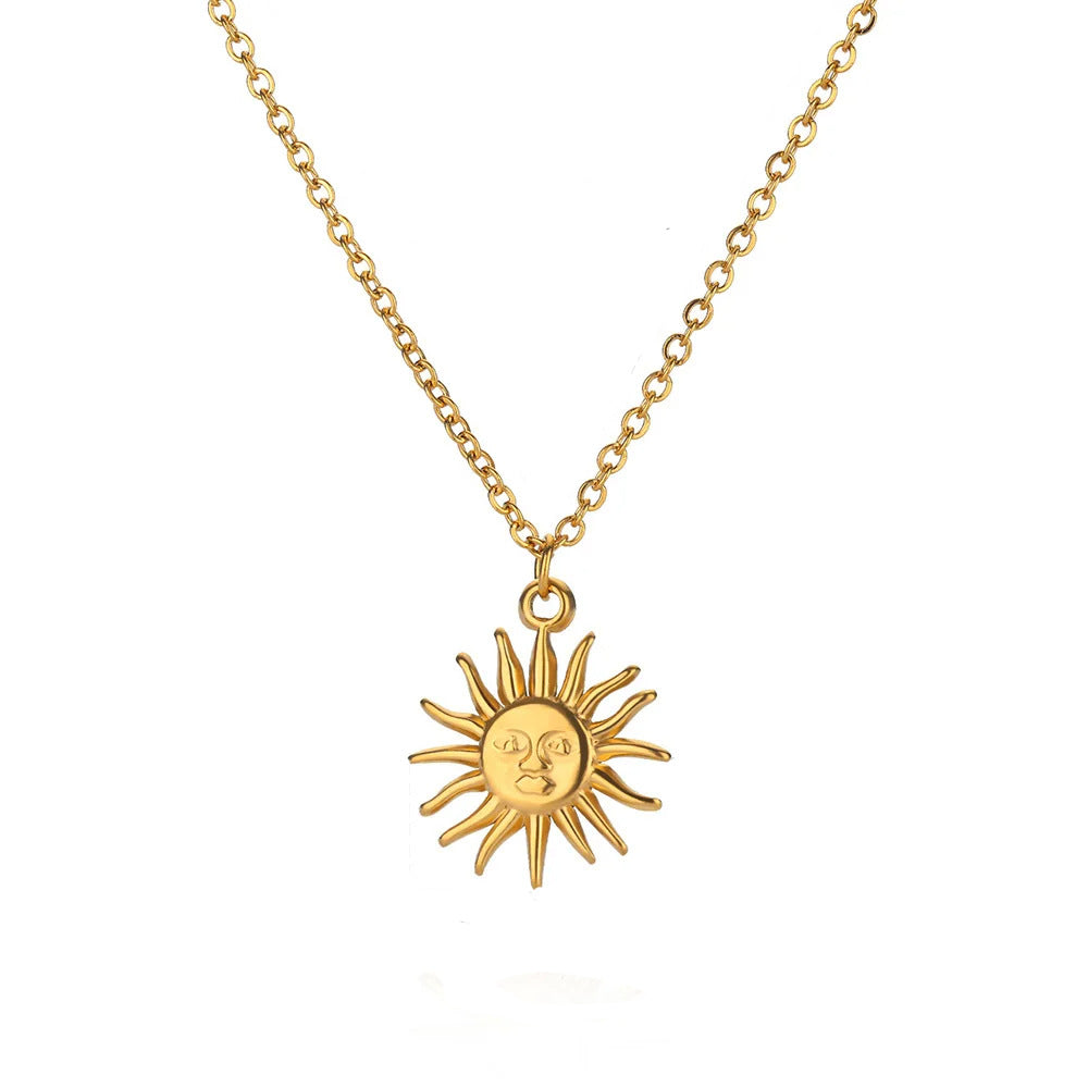 Gold Charm Pendant Necklace Collection – Sun, Coin, Floral & Stone Minimalist Layered Necklaces for Women