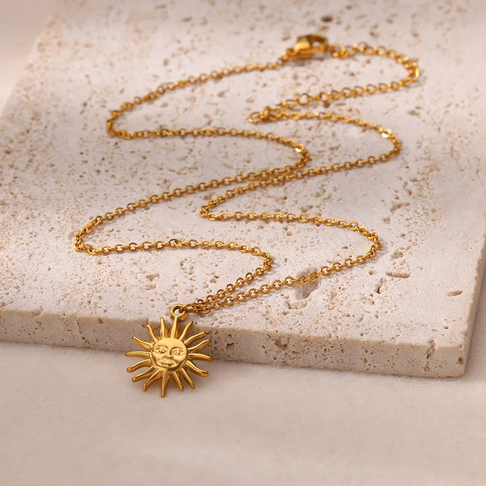 Gold Charm Pendant Necklace Collection – Sun, Coin, Floral & Stone Minimalist Layered Necklaces for Women