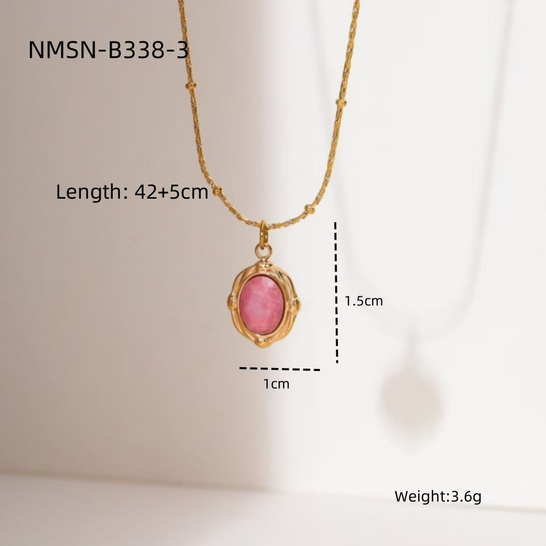 Pink Gemstone Layered Gold Necklace – Boho Multi-Layer Pendant Necklace Set for Women