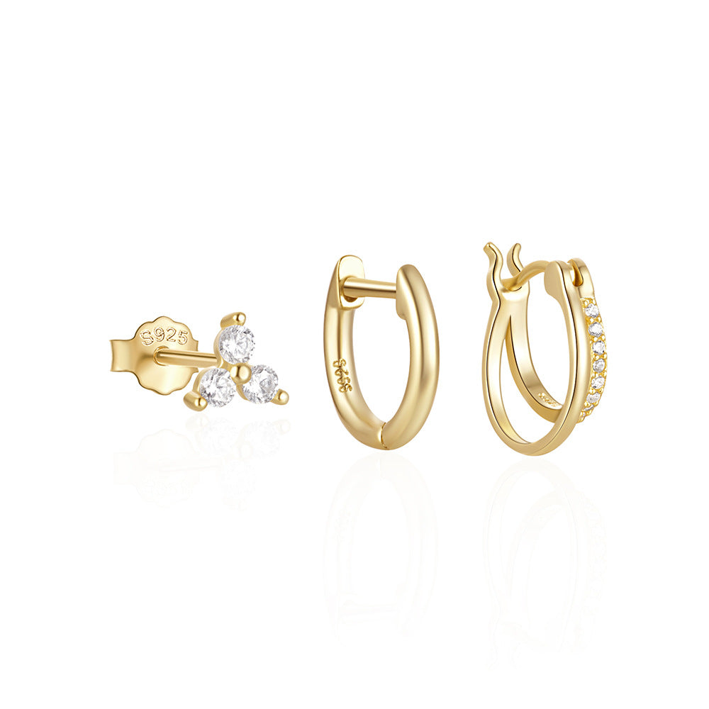 925 Sterling Silver Gold Hoop Earrings Set – Dainty Zirconia Small Huggie & Stud Earrings for Women