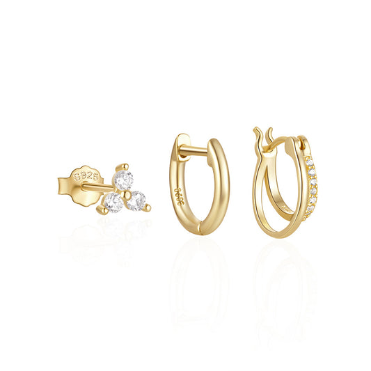 925 Sterling Silver Gold Hoop Earrings Set – Dainty Zirconia Small Huggie & Stud Earrings for Women