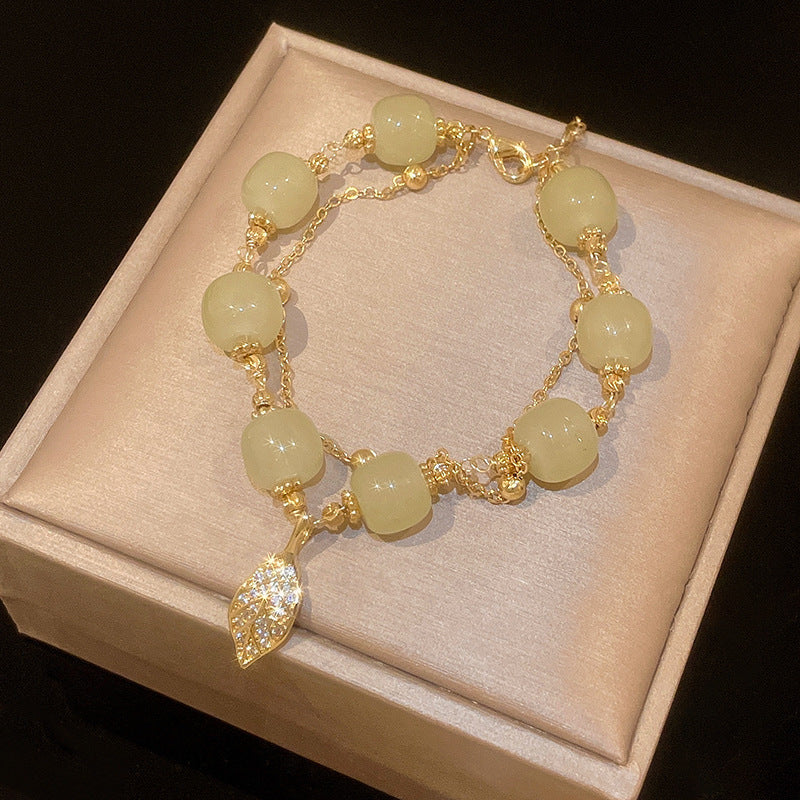 Dainty Pearl Heart Charm Bracelet – Elegant Double Layer Gold Chain Adjustable Bracelet for Women