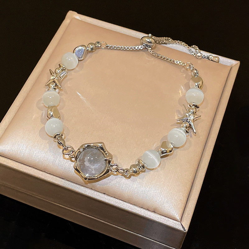 Dainty Pearl Heart Charm Bracelet – Elegant Double Layer Gold Chain Adjustable Bracelet for Women