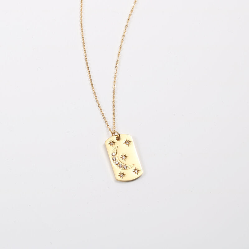 Gold Celestial Layered Necklace Set – Moon & Star Tag Pendant Multi-Layer Chain Necklace for Women