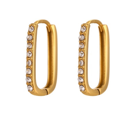 Gold Oval Zirconia Hoop Earrings – Minimalist Crystal Huggie Earrings for Women
