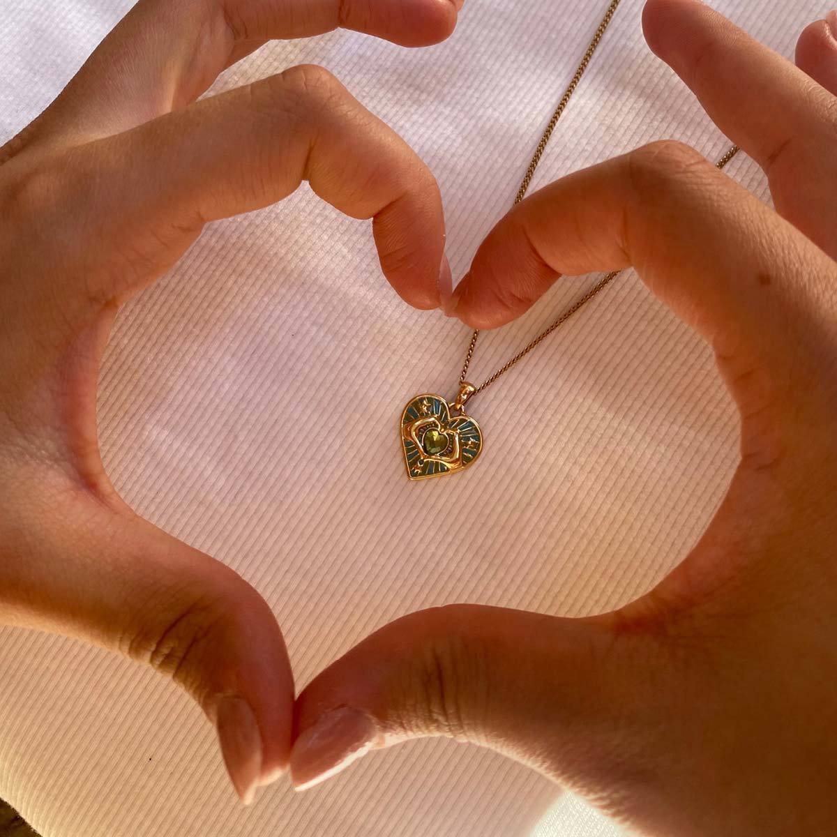 Colorful Enamel Heart Pendant Necklace – Gold Romantic Charm Necklace for Women