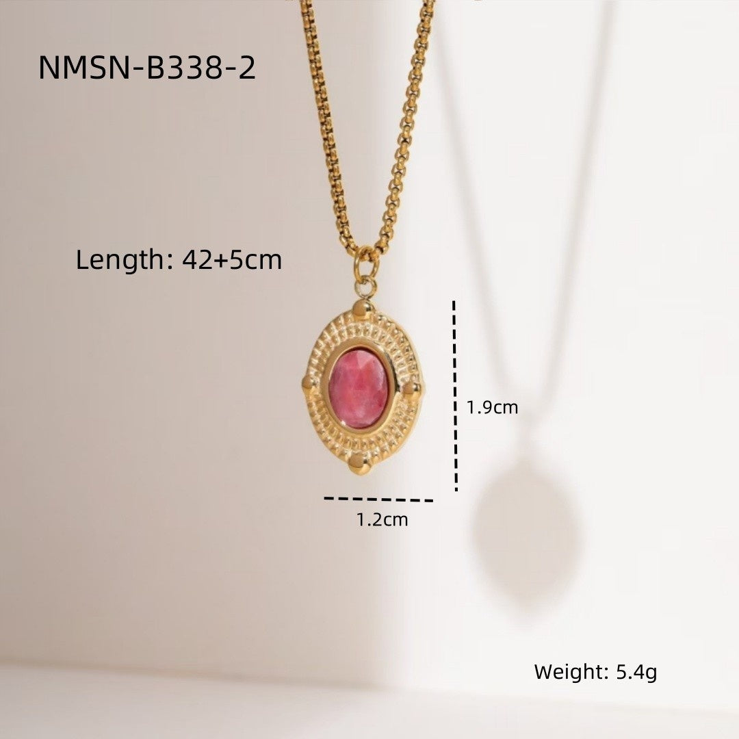 Pink Gemstone Layered Gold Necklace – Boho Multi-Layer Pendant Necklace Set for Women