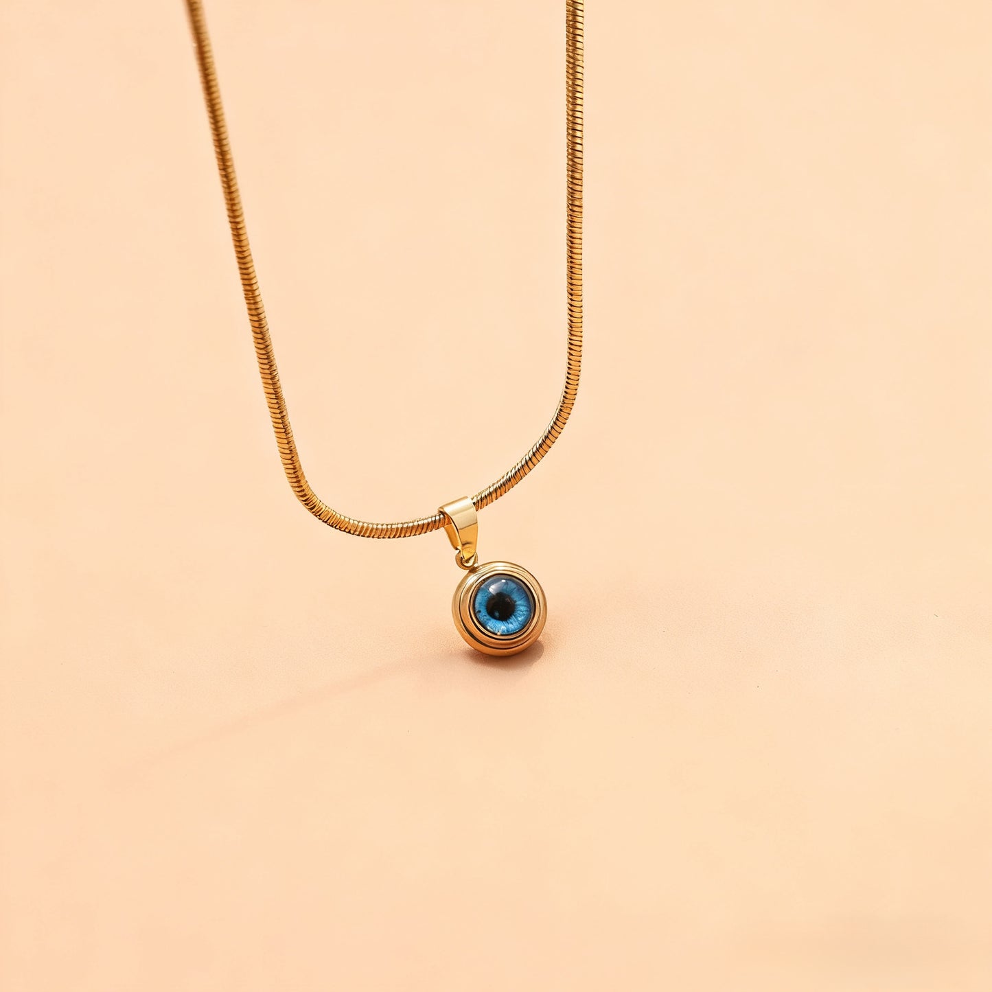 Gold Evil Eye Pendant Necklace – Blue Protection Charm Snake Chain Necklace for Women