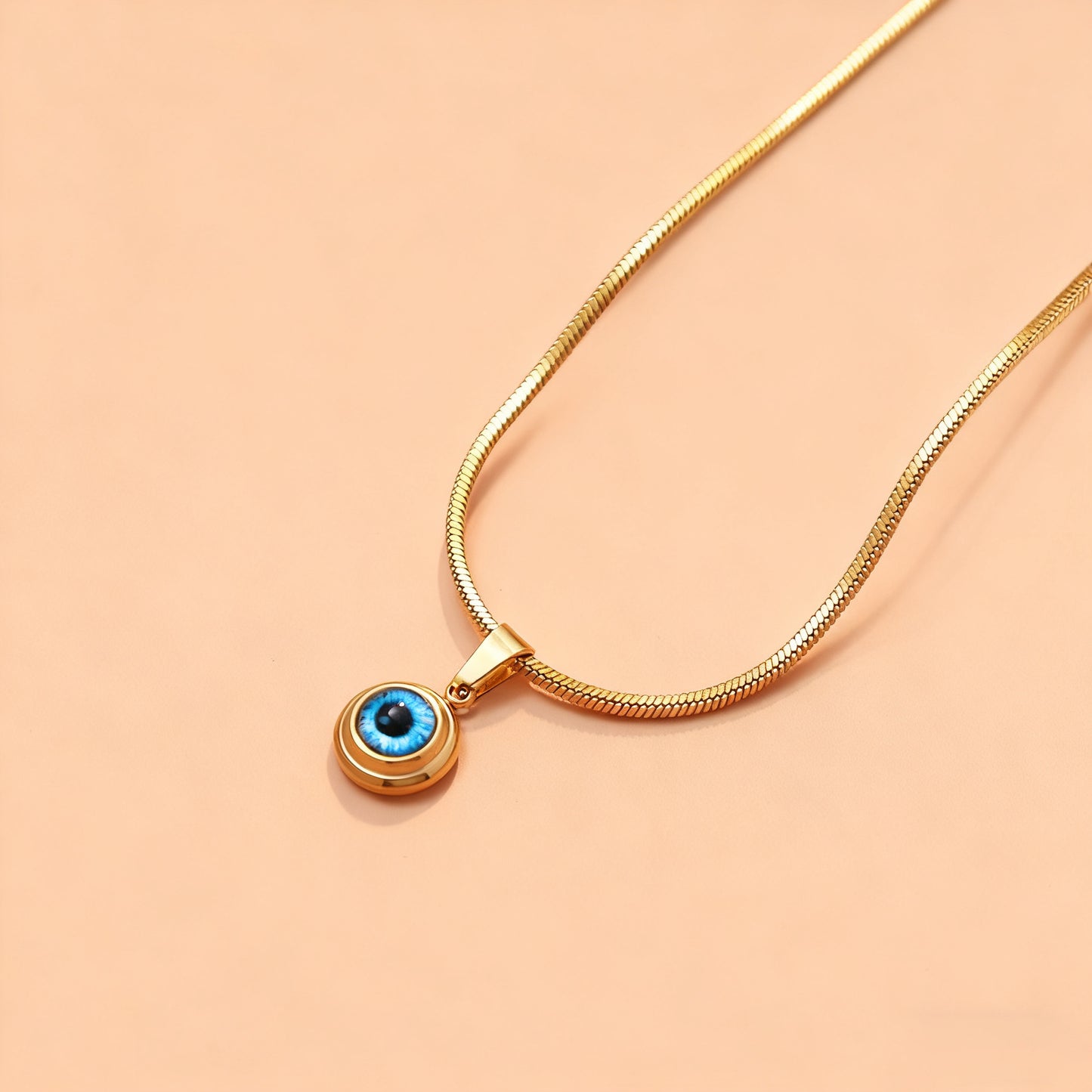 Gold Evil Eye Pendant Necklace – Blue Protection Charm Snake Chain Necklace for Women