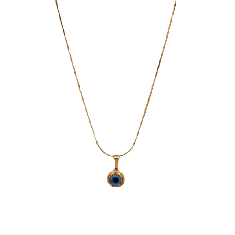 Gold Evil Eye Pendant Necklace – Blue Protection Charm Snake Chain Necklace for Women