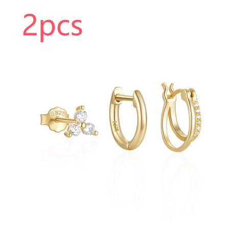 925 Sterling Silver Gold Hoop Earrings Set – Dainty Zirconia Small Huggie & Stud Earrings for Women